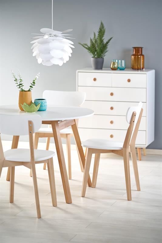RUBEN stôl kolor doska - biely, nohy - dub medový (102-142x102x75 cm)