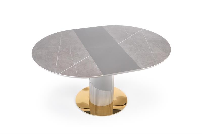 MUSCAT stôl s rozkladom doska - šedý mramor, noha - svetlo šedá / zlatá