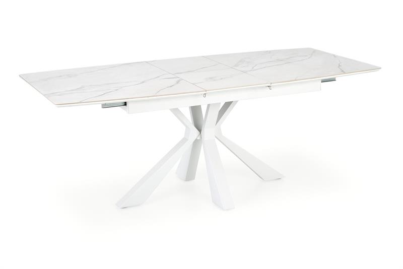 VIVALDI stôl s rozkladom doska - biely mramor, nohy - biele