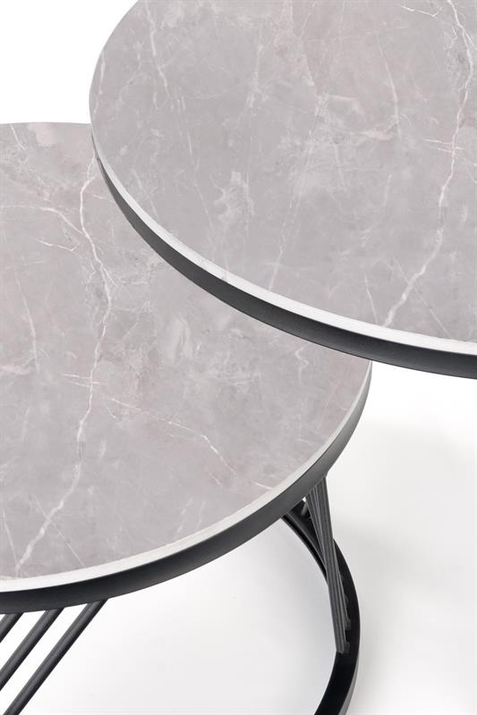 FLAMINGO zostava 2 konf. stolíkov, šedý mramor/ čierna