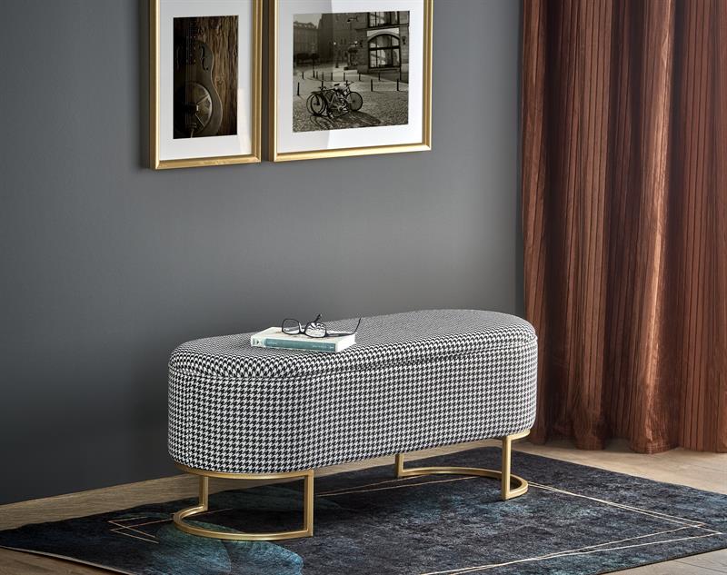 HARMONY lavička s úložným priestorom, čierna/biela/zlatá