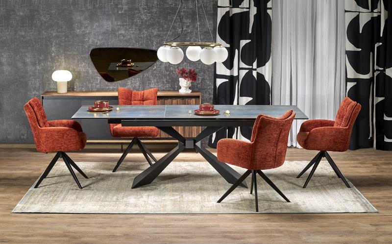 LUCIANO jedálenský stôl 180-230/90/76/117cm,keramika/sklo/oceľ,modrá/čiern