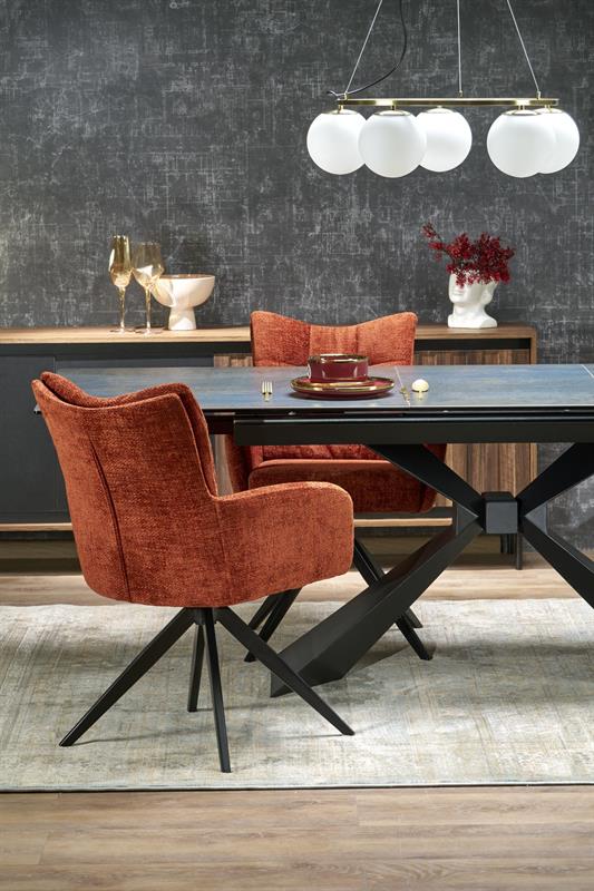 LUCIANO jedálenský stôl 180-230/90/76/117cm,keramika/sklo/oceľ,modrá/čiern