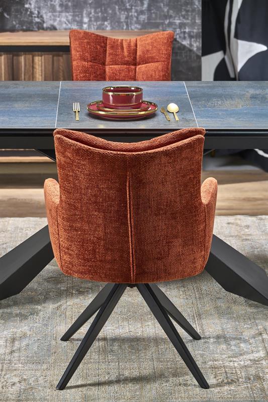 LUCIANO jedálenský stôl 180-230/90/76/117cm,keramika/sklo/oceľ,modrá/čiern