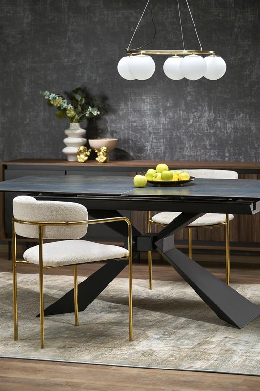 LUCIANO jedálenský stôl 180-230/90/76/117cm,keramika/sklo/oceľ,modrá/čiern