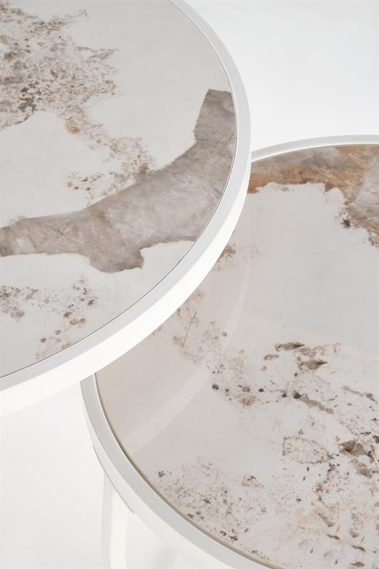 INES konferenčný stolík sada 2ks, mramor/oceľ, béžová/biela