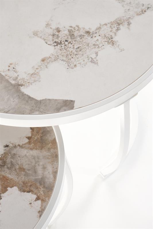 INES konferenčný stolík sada 2ks, mramor/oceľ, béžová/biela