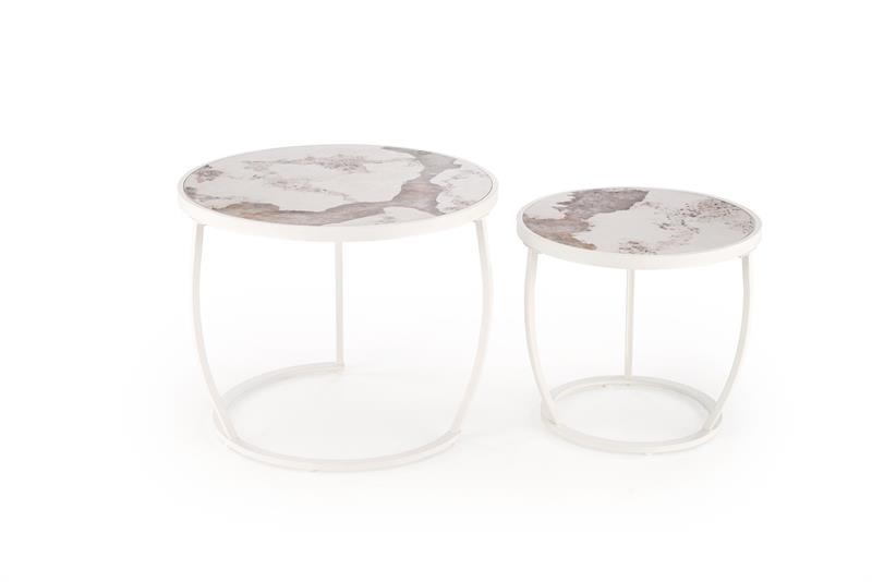 INES konferenčný stolík sada 2ks, mramor/oceľ, béžová/biela