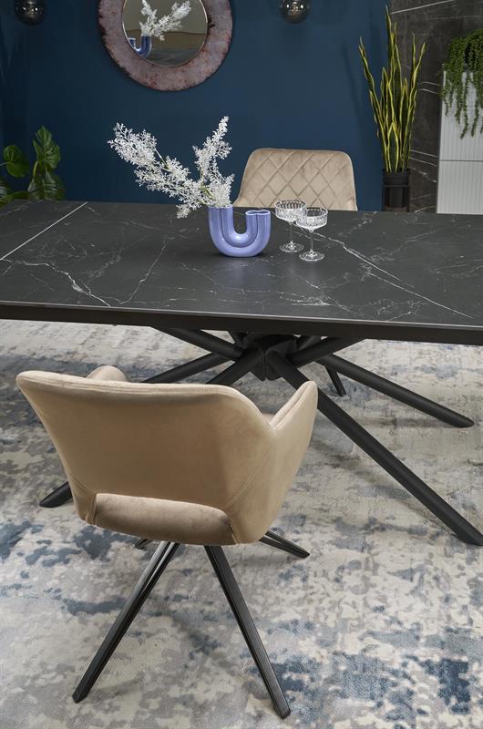 VITORINO rozkladací jedálenský stôl, čierny mramor/čierna