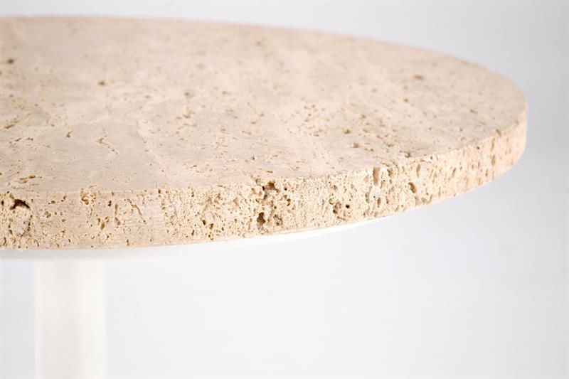 TRAVERSO konferenčný stolík,40/45cm,kameň travertín/oceľ,travertín/bie