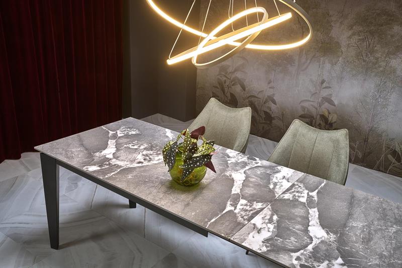 FELIX stôl jedálenský 141-201/81/76/124-18cm, mramor/oceľ,jaseň/čierny