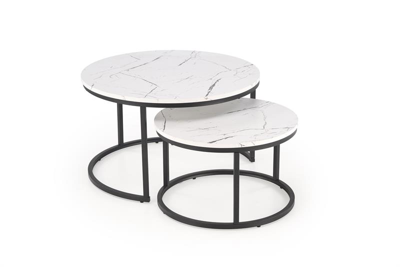 JAVA konferenčný stolík sada 2ks, mramor/oceľ, biela/čierna