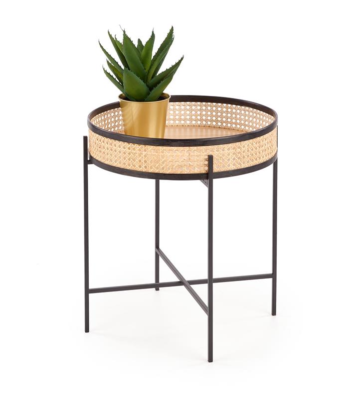 LANIPA konferenčný stôl čierna / rattan prírodná