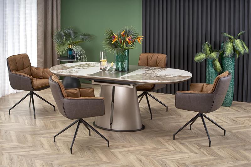 ROBINSON rozkladací stôl, béžový mramor/cappuccino/čierny
