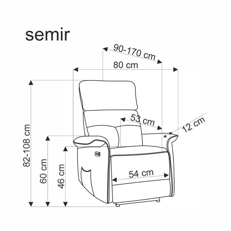 SEMIR kreslo s funkciou elektrického rozkladu/USB, šedá
