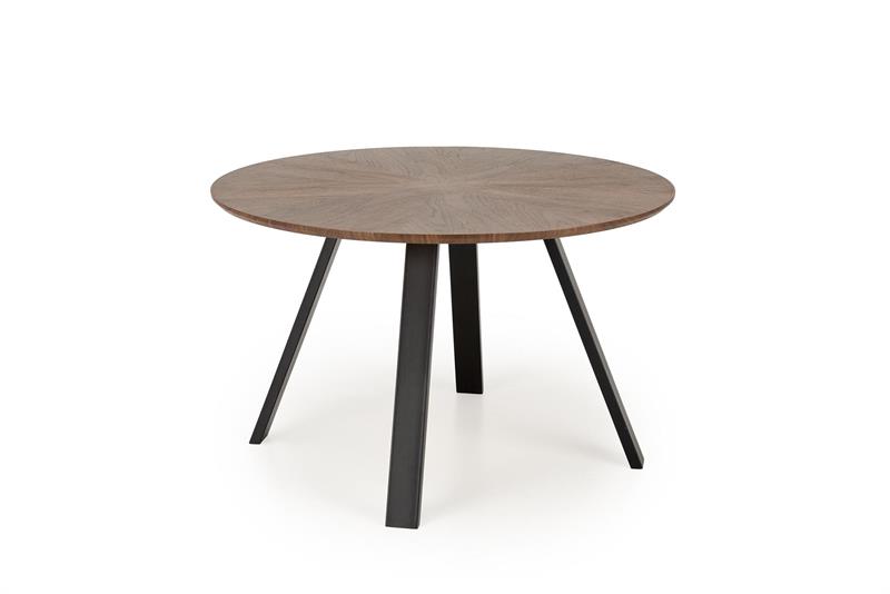 DANILO jedál.stôl okrúhly 120/74/65cm, pr.dýha/oceľ, orech/čierna