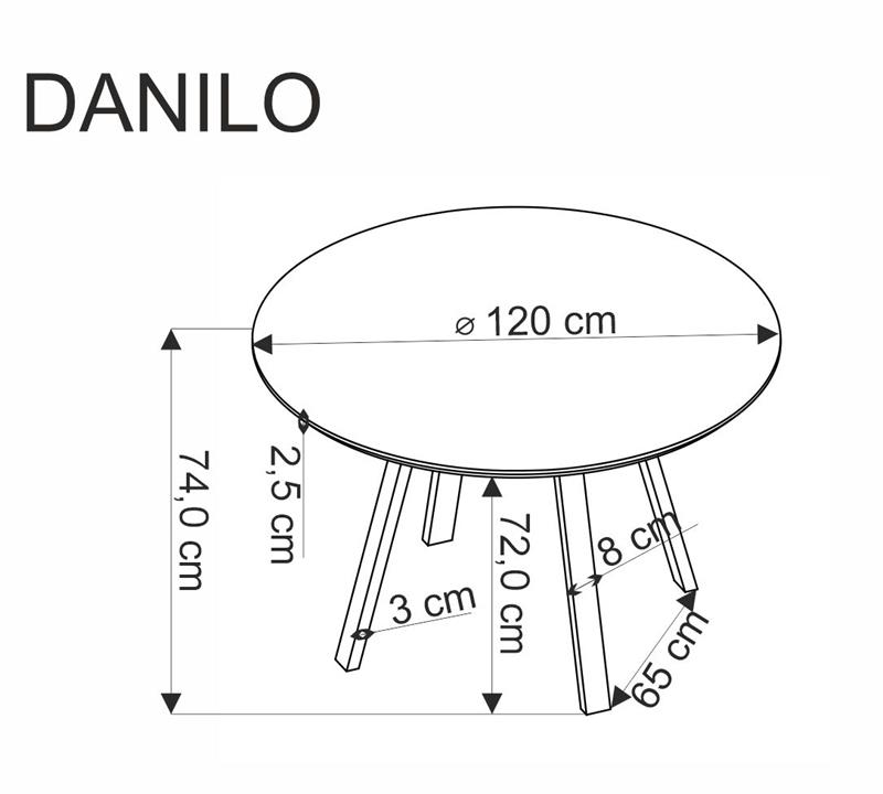 DANILO jedál.stôl okrúhly 120/74/65cm, pr.dýha/oceľ, orech/čierna
