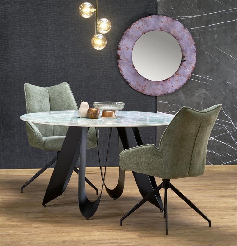 GIOVANI stôl jedálenský 135/76/60cm, mramor/oceľ, zelená/čierna