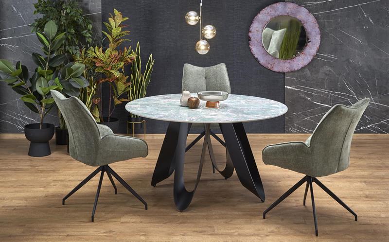 GIOVANI stôl jedálenský 135/76/60cm, mramor/oceľ, zelená/čierna