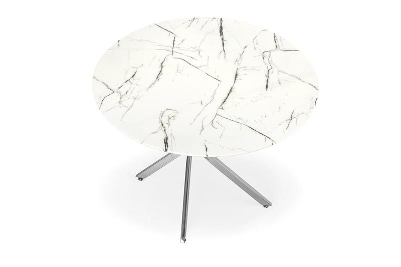 RAYMOND 3 jedálenský stôl okrúhly, 100/73cm, biely mramor/nohy strieborné
