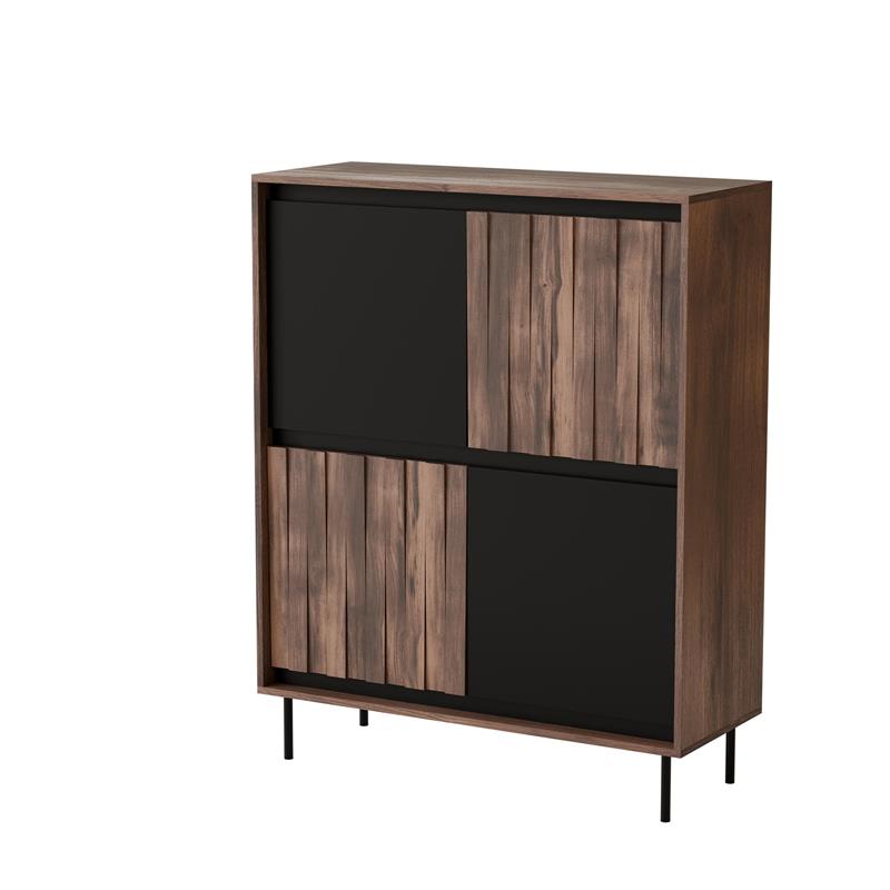 SWING KM-2 komoda 102/40/128cm, lamino/pvc/oceľ, orech/čierna
