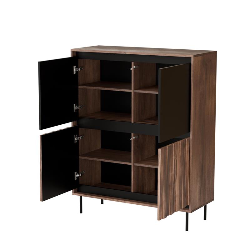 SWING KM-2 komoda 102/40/128cm, lamino/pvc/oceľ, orech/čierna