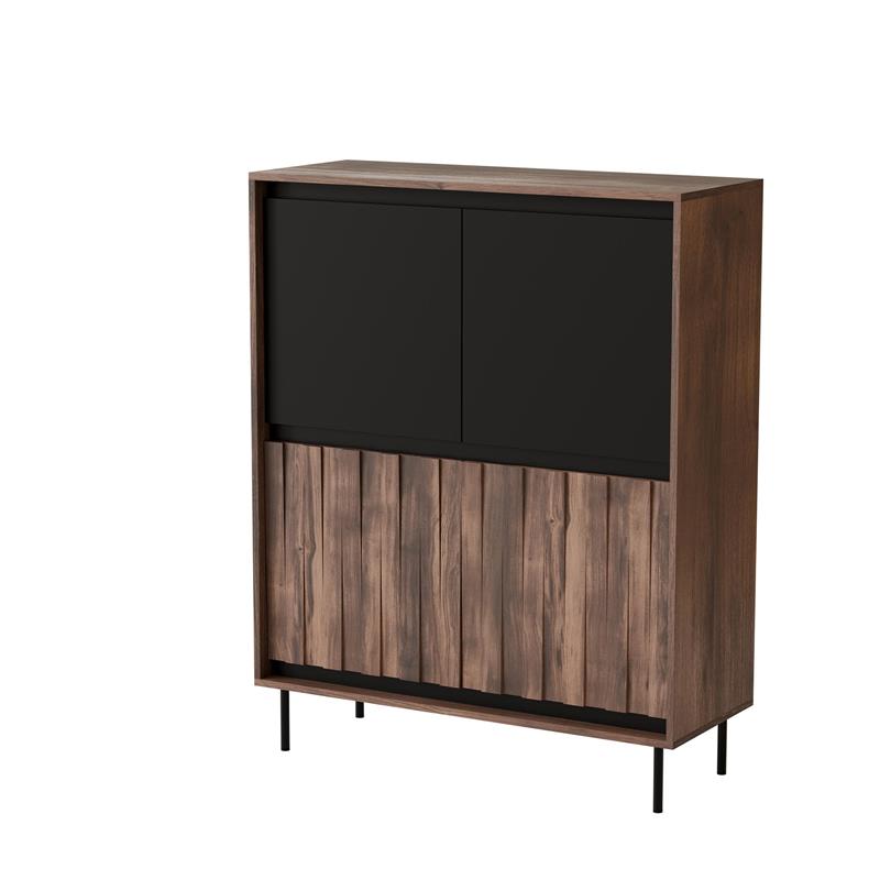 SWING KM-2 komoda 102/40/128cm, lamino/pvc/oceľ, orech/čierna