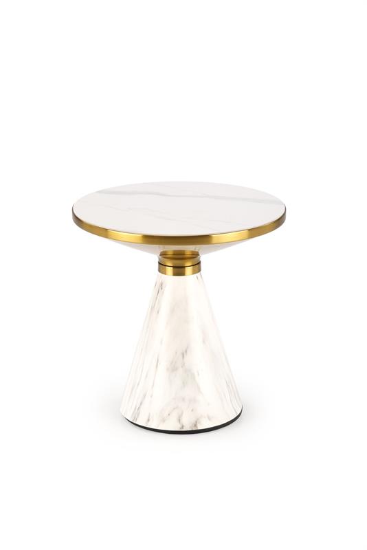 TALBI konferenčný stolík, 50/52 cm, mramor/oceľ-nerez, biela/zlatá