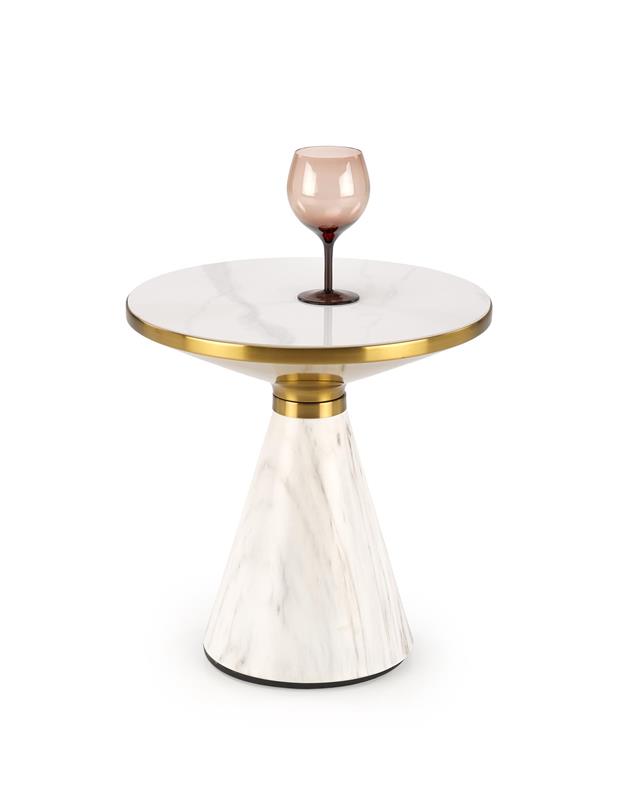 TALBI konferenčný stolík, 50/52 cm, mramor/oceľ-nerez, biela/zlatá