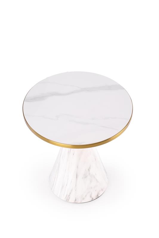 TALBI konferenčný stolík, 50/52 cm, mramor/oceľ-nerez, biela/zlatá