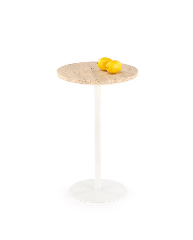 TRAVERSO konferenčný stolík,40/45cm,kameň travertín/oceľ,travertín/bie