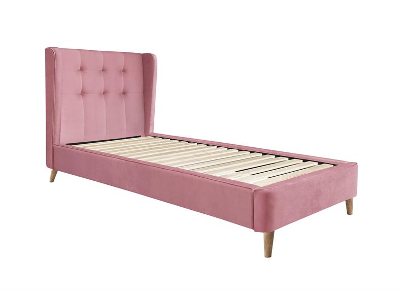 ESTELLA 90cm posteľ, látka zamat, ružová