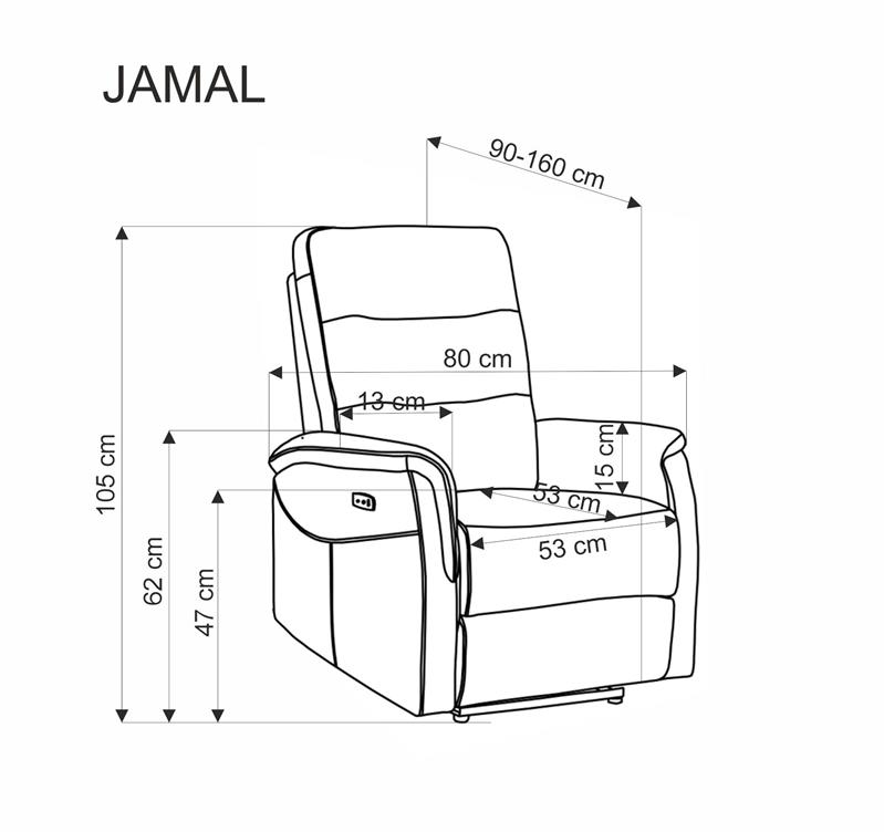 JAMAL elektrické polohovacie kreslo s USB,látka ODIN - sivá
