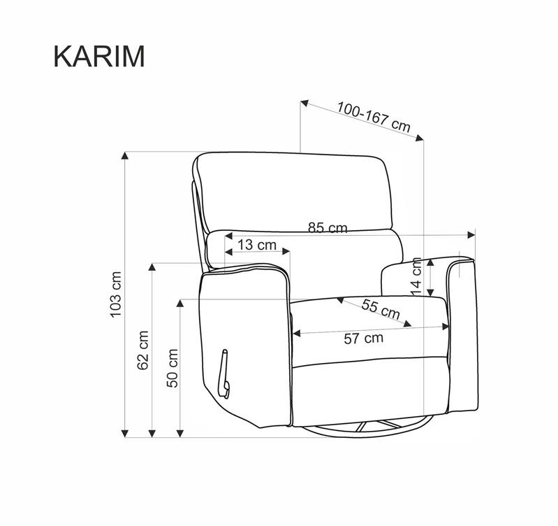 KARIM kreslo poloh. s hojdaním, látka sivá
