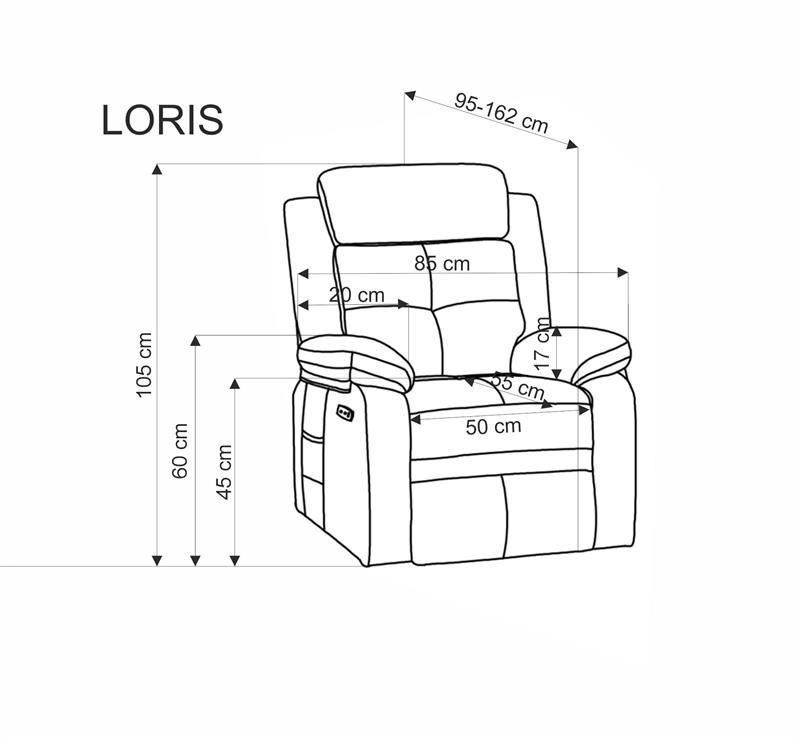 LORIS elektrické polohovacie kreslo s USB, látka béžová