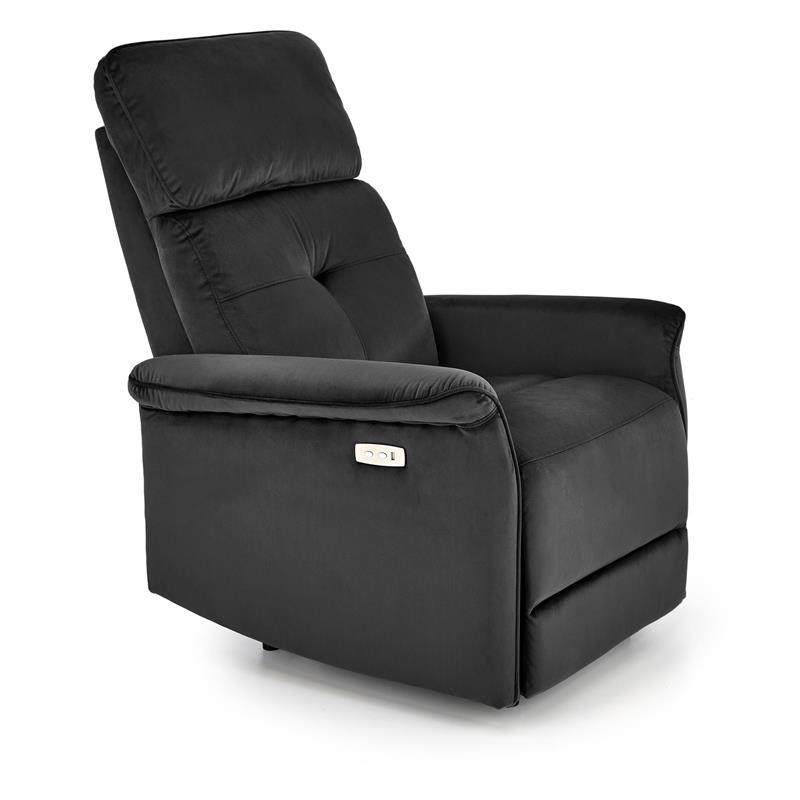 SEMIR oddychové kreslo polohovacie elektrické,USB, látka zamat, čierna