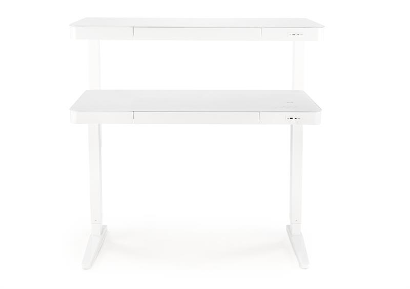 B-52 písací stolík, nastav.výška+displey+USB, sklo/kov, bialy