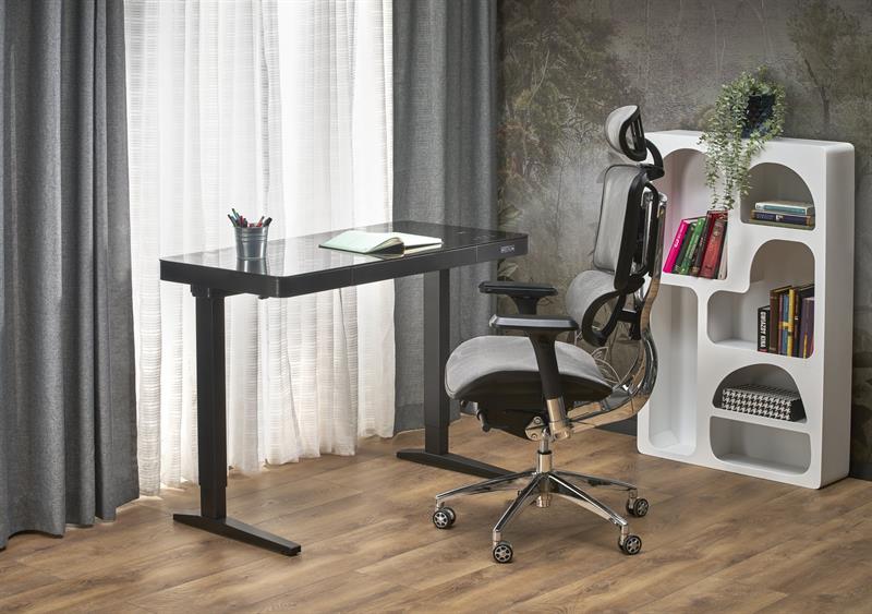 B-52 písací stolík, nastav.výška+displey+USB, sklo/kov, čierny
