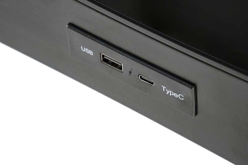 B-52 písací stolík, nastav.výška+displey+USB, sklo/kov, čierny