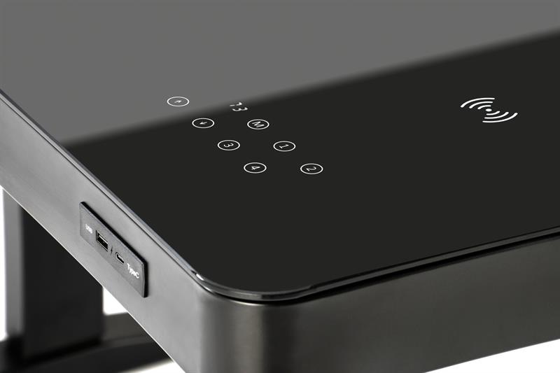 B-52 písací stolík, nastav.výška+displey+USB, sklo/kov, čierny
