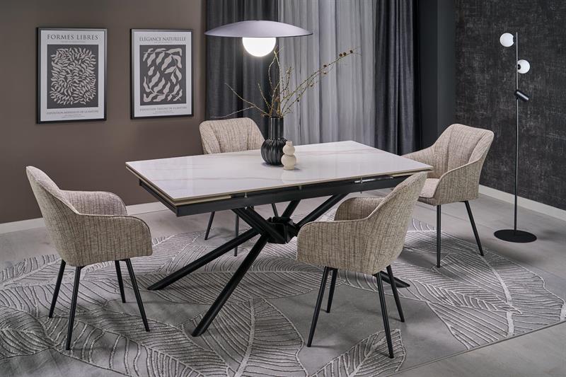 VITORINO jedálenský rozkladací stôl, biely mramor/čierna