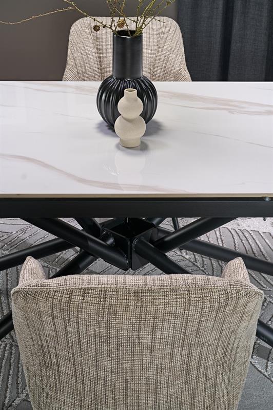 VITORINO jedálenský rozkladací stôl, biely mramor/čierna