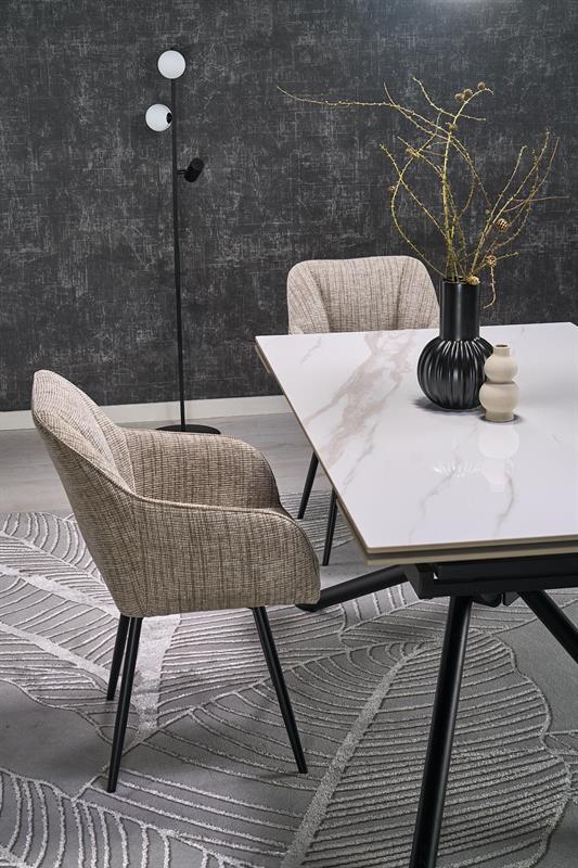 VITORINO jedálenský rozkladací stôl, biely mramor/čierna