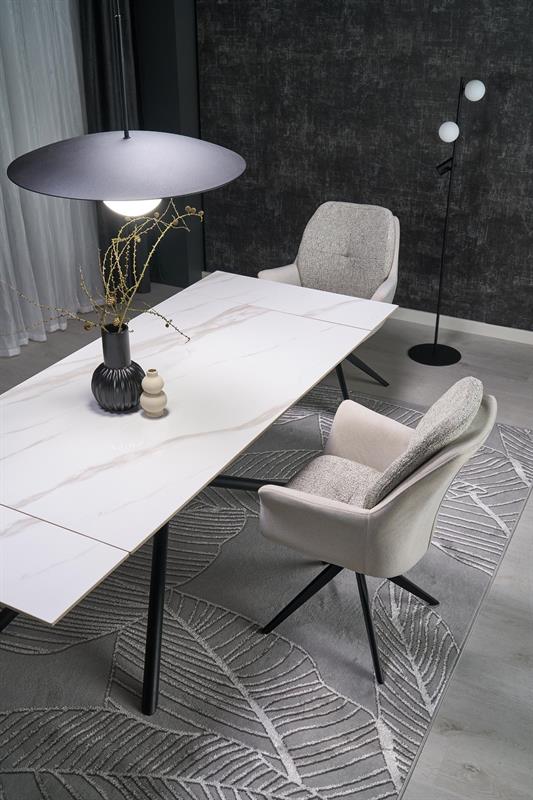 VITORINO jedálenský rozkladací stôl, biely mramor/čierna