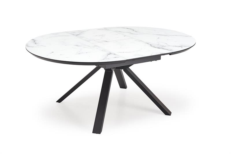 Rozkladací stôl VERTIGO 130-180 cm, doska - biely mramor, nohy - čierne