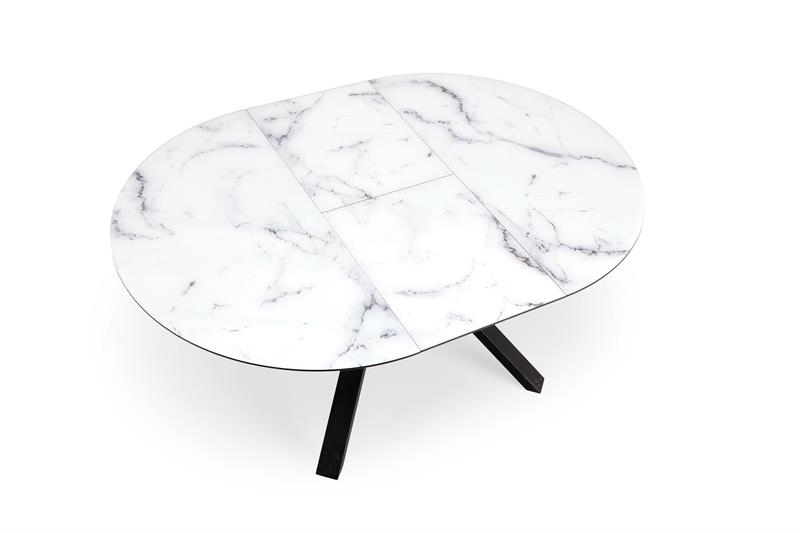 Rozkladací stôl VERTIGO 130-180 cm, doska - biely mramor, nohy - čierne