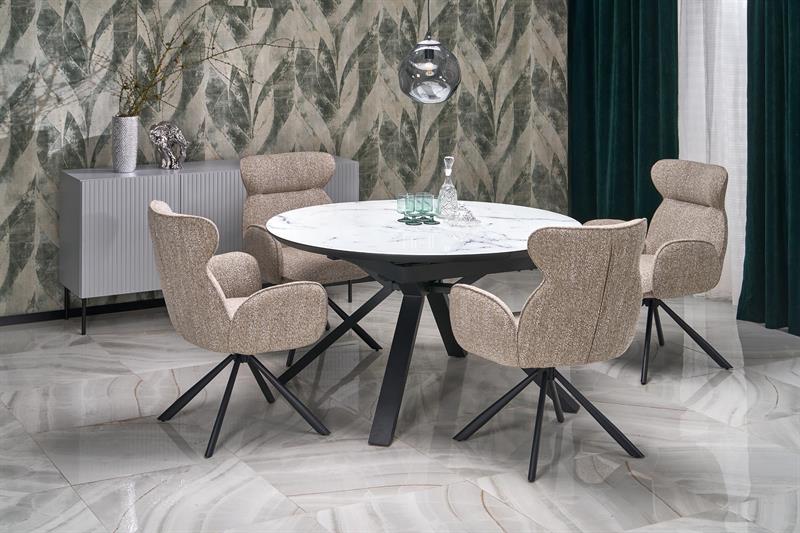 Rozkladací stôl VERTIGO 130-180 cm, doska - biely mramor, nohy - čierne