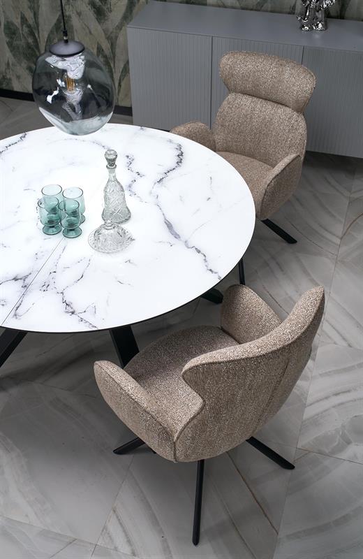 Rozkladací stôl VERTIGO 130-180 cm, doska - biely mramor, nohy - čierne