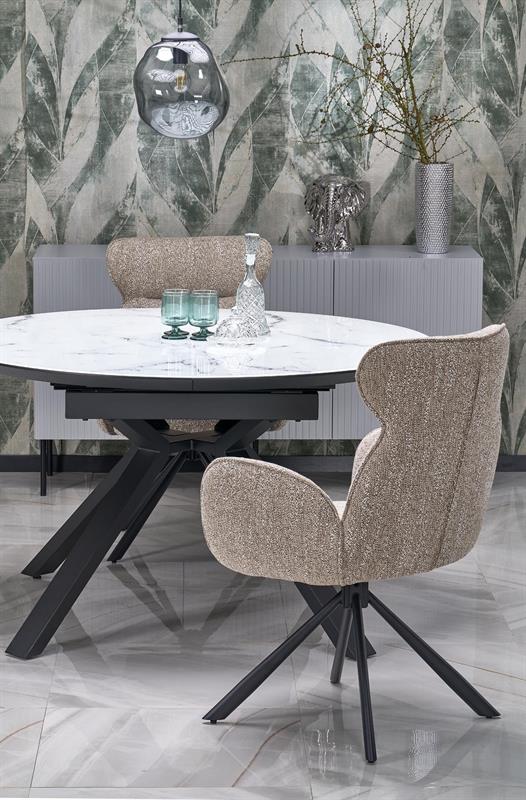 Rozkladací stôl VERTIGO 130-180 cm, doska - biely mramor, nohy - čierne