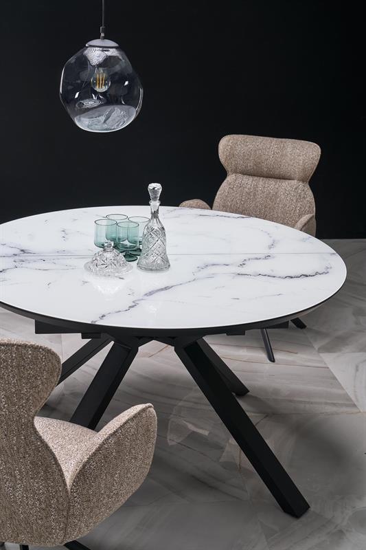 Rozkladací stôl VERTIGO 130-180 cm, doska - biely mramor, nohy - čierne